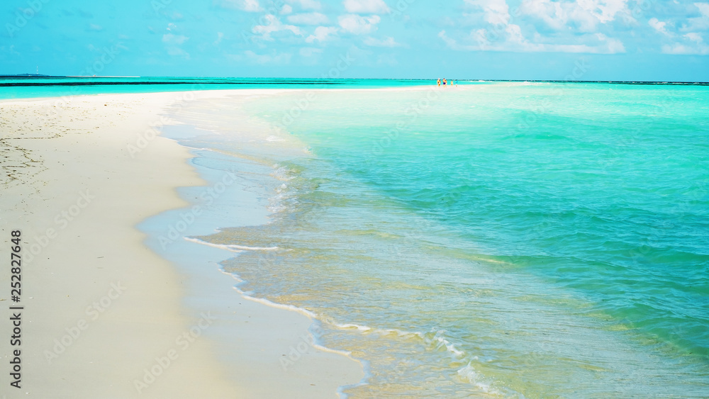 Obraz premium The sand bar appears at low tide on the island Lhaviyani, Maldives