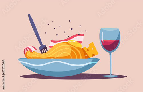 Italian food. Delicious pasta. Cartoon vector illustration.