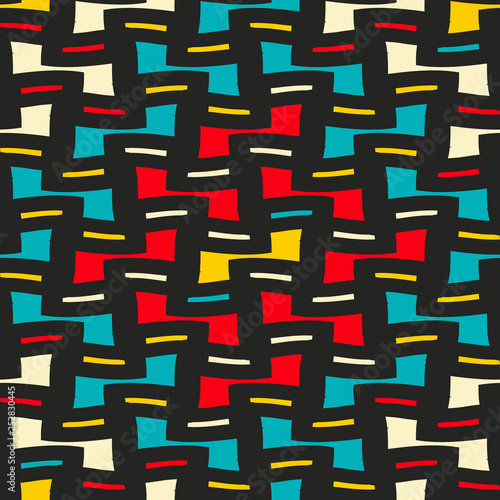 Seamless pattern with colorful geometric shapes.