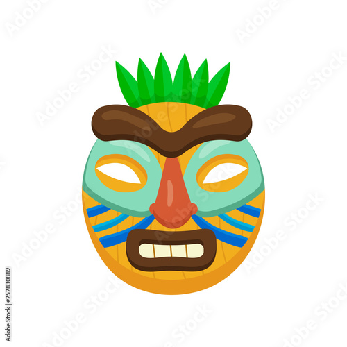 Ugly african mask with opened mouth with thick eyebrows isolated on white background