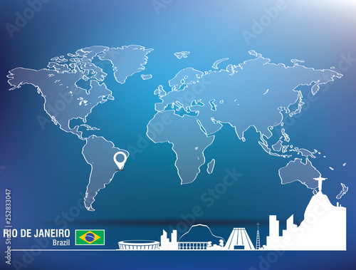 Map pin with Rio de Janeiro skyline