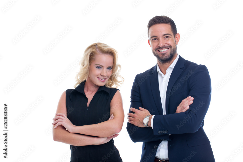 Young managers smiling isolated on white Young managers smiling isolated on white