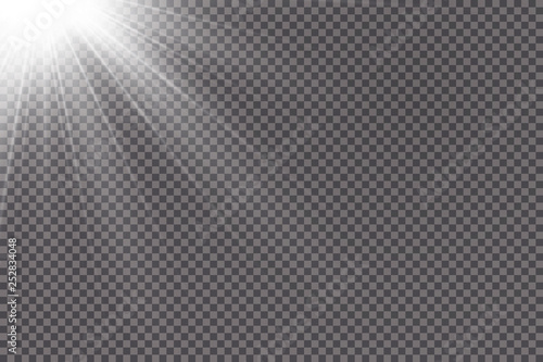 Vector transparent sunlight.Vector scene illuminated by spotlight . Light effect on transparent background