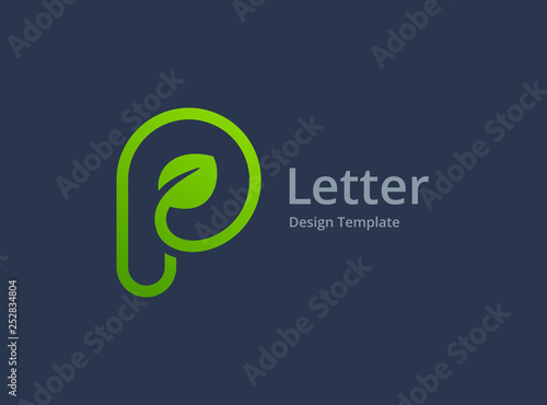 Letter P eco leaves logo icon design template elements