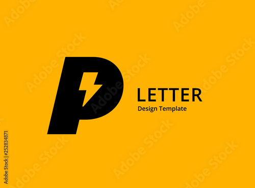Letter P lightning logo icon design template elements