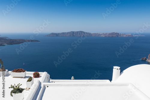 view of Santorini caldera in Greece from the coast