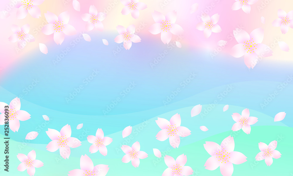 桜が舞う　青い背景