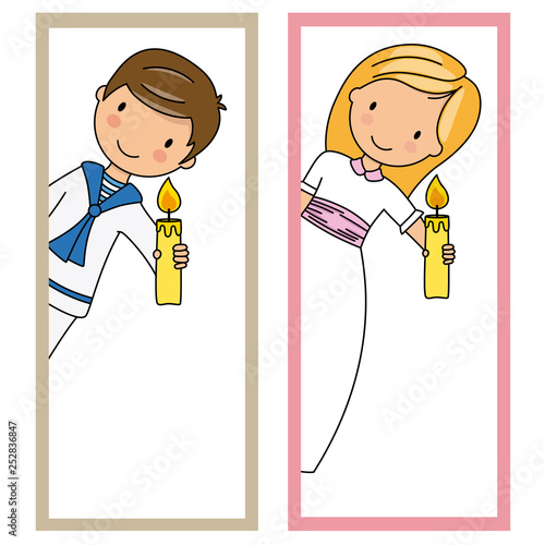Two cards of first communion girl and boy