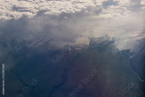 Aerial view of fog and mountains
