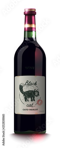 Green bottle of red wine. vector illustration