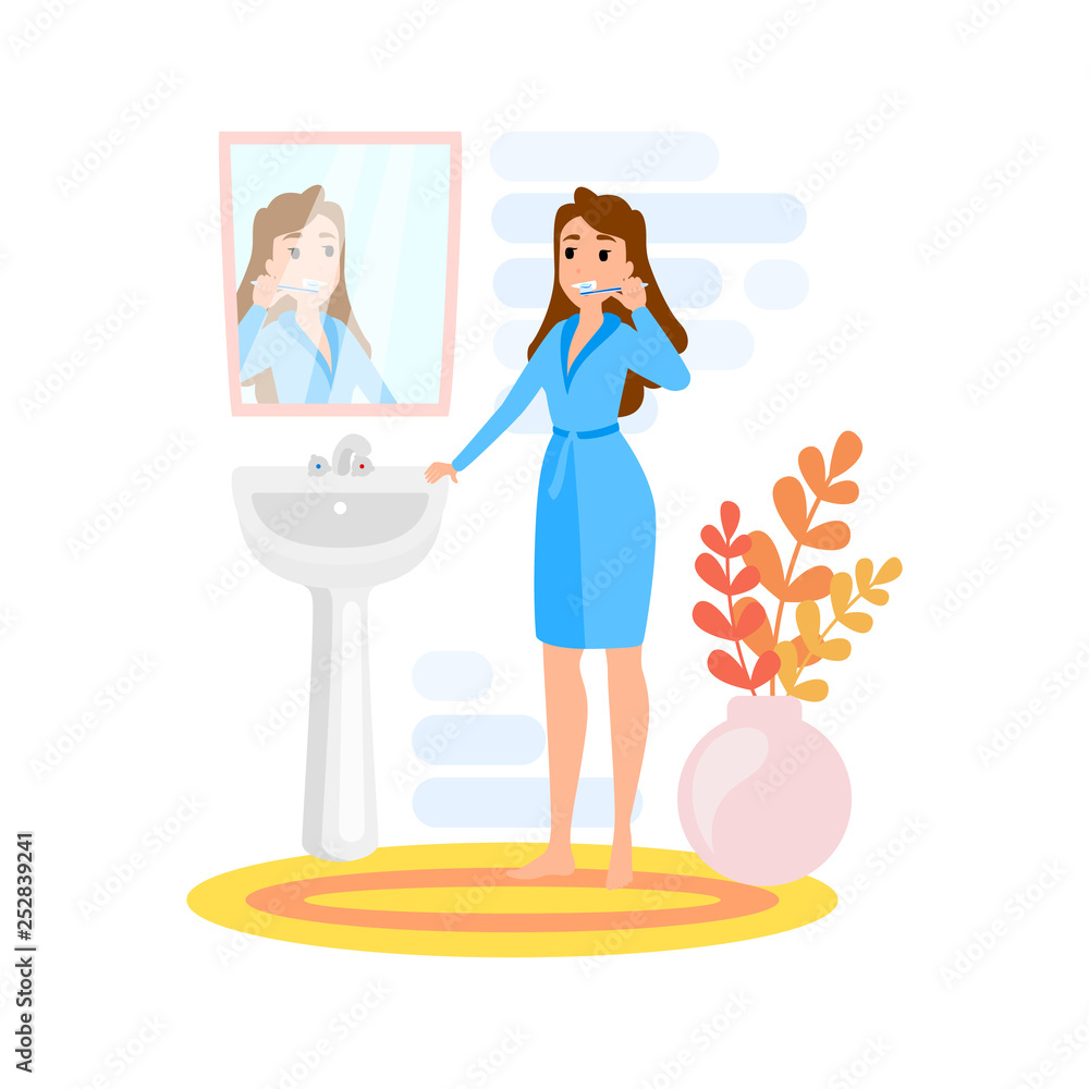 Woman brushing teeth using toothbrush and toothpaste Woman brushing teeth using toothbrush and toothpaste