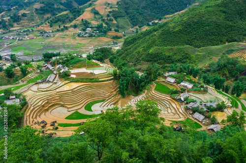 Agriculture Green Rice fields and rice terraced on mountain at SAPA, Lao Cai, Mu Cang Chai, Vietnam. The most of area is rice terraced. nature and landscape rice fields photo