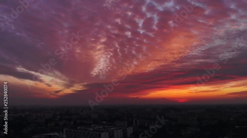 Warsaw, Poland Skyline Sunrise Aerial Drone Sunset Shot Downtown photo