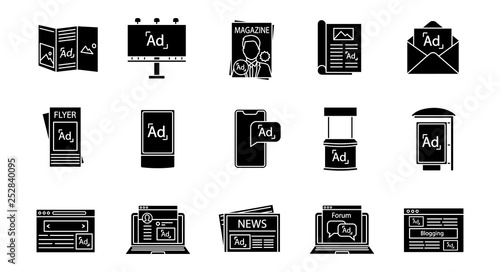 Advertising channels glyph icons set