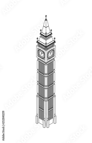 Isometric highly detailed Big Ben tower. Vector illustration.
