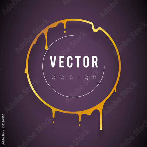 Luxury art slim melting golden frame 3d flowing flux circle elegant drop gold leak abstract creative banner template vector illustration