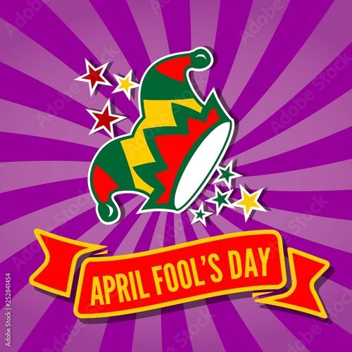 April Fool's Day card with Jester Hat on Abstract Background. Vector illustration 