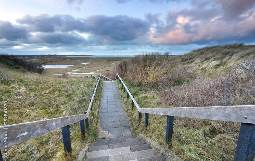 wooden stair path to marshes