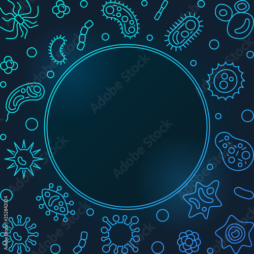 Virus blue concept background with place for your text. Vector creative virology frame in thin line style