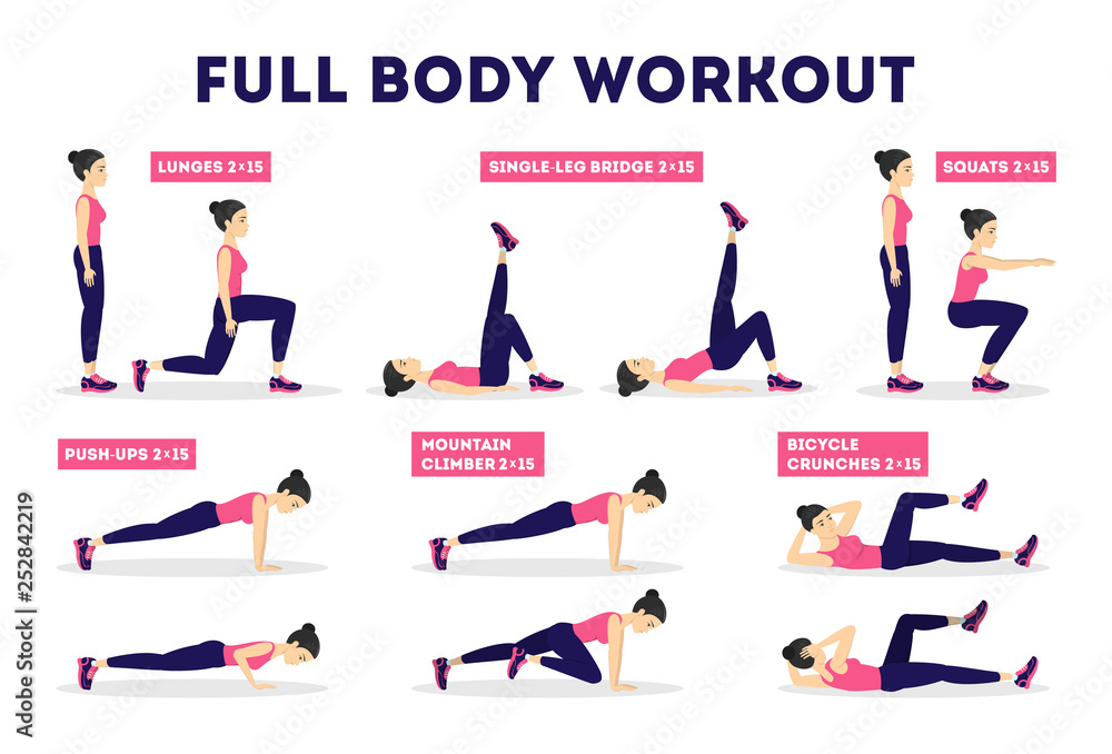 Full body workout set. Exercise for woman Stock Vector | Adobe Stock