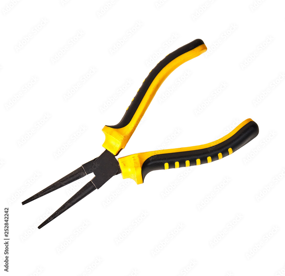 Fototapeta premium Old pliers with yellow handles isolated on white background