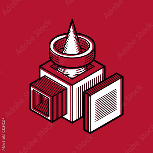 Engineering three-dimensional construction, abstract vector trigonometric shape.