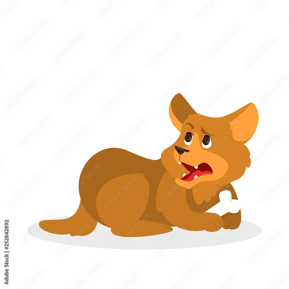 Cute funny dog with a bone. Puppy character Cute funny dog with a bone. Puppy character