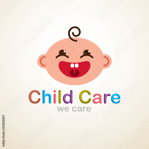 Happy baby laughing child care vector icon or logo