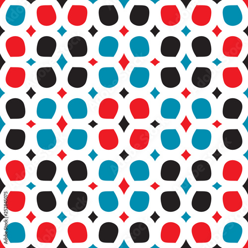 Bright seamless pattern with colorful geometric ornament.