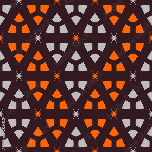 Seamless pattern with alternate triangular groups of elements.