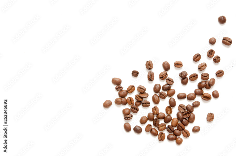 Roasted Coffee Beans background texture isolated on white background with copy space for text - Image Roasted Coffee Beans background texture isolated on white background with copy space for text - Image