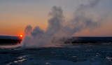 Sunset at Midway Geyser Basin in Yellowstone National Park, WY, USA