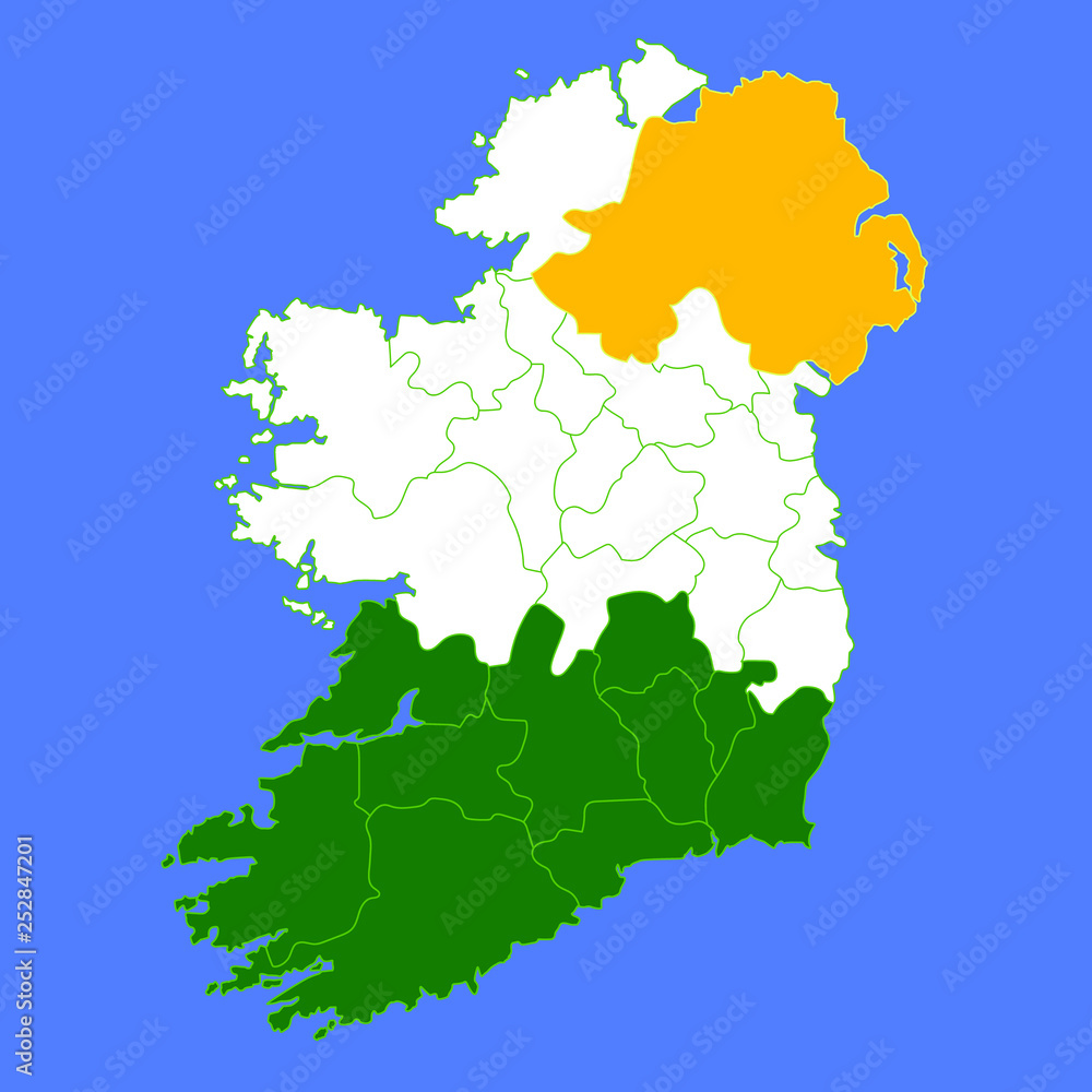 Fototapeta premium Ireland country drawn in vector and painted in national colors. Abstract color designation. For national celebration