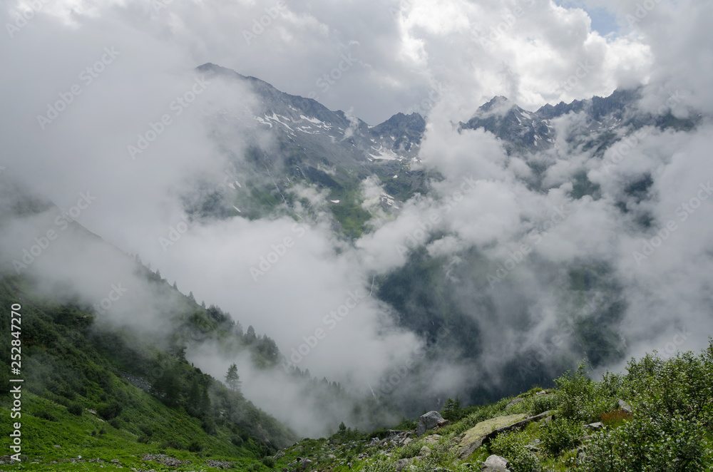 Rainy landscape of Alpine valley in Austria