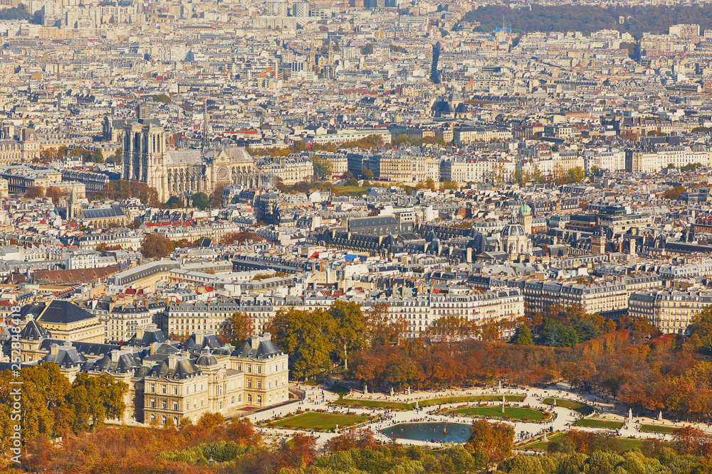 Aerial scenic view of central Paris