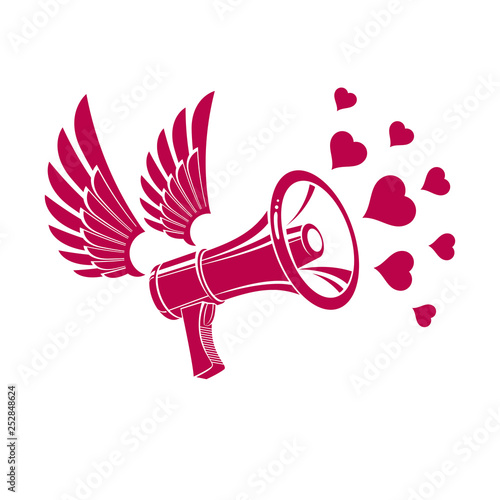 Loudspeaker vector illustration isolated on white and composed with love hearts, LGBT concept. Make love theme.