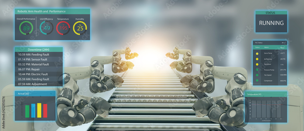 iot industry 4.0 concept.Smart factory using automation robotic arms ...