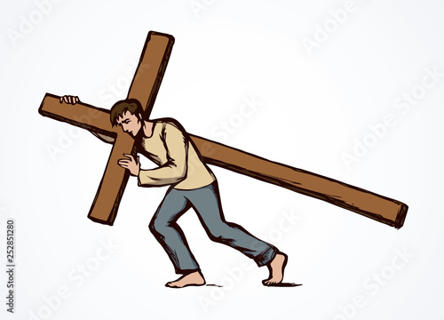 Men carry the cross. Vector drawing