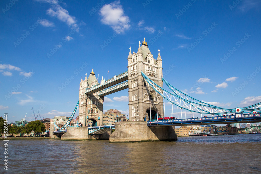 LONDON, UK - SEPTEMBER 1, 2018. London cityscape across the River Thames with a view of Tower Bridge, London, England, UK, September 1, 2018.