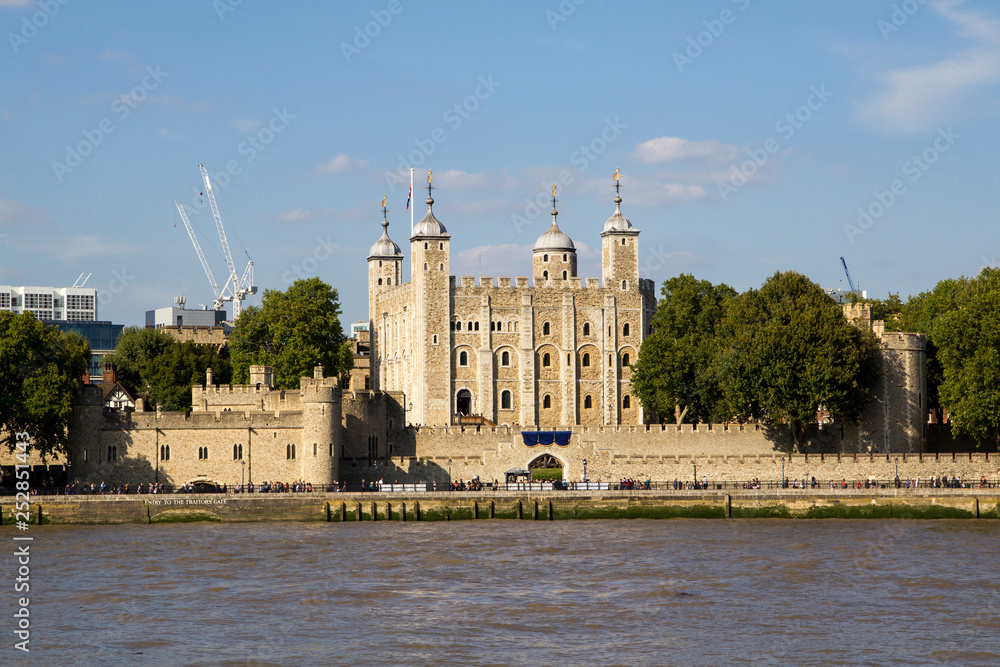 London cityscape across the River Thames with a view of the Tower of London