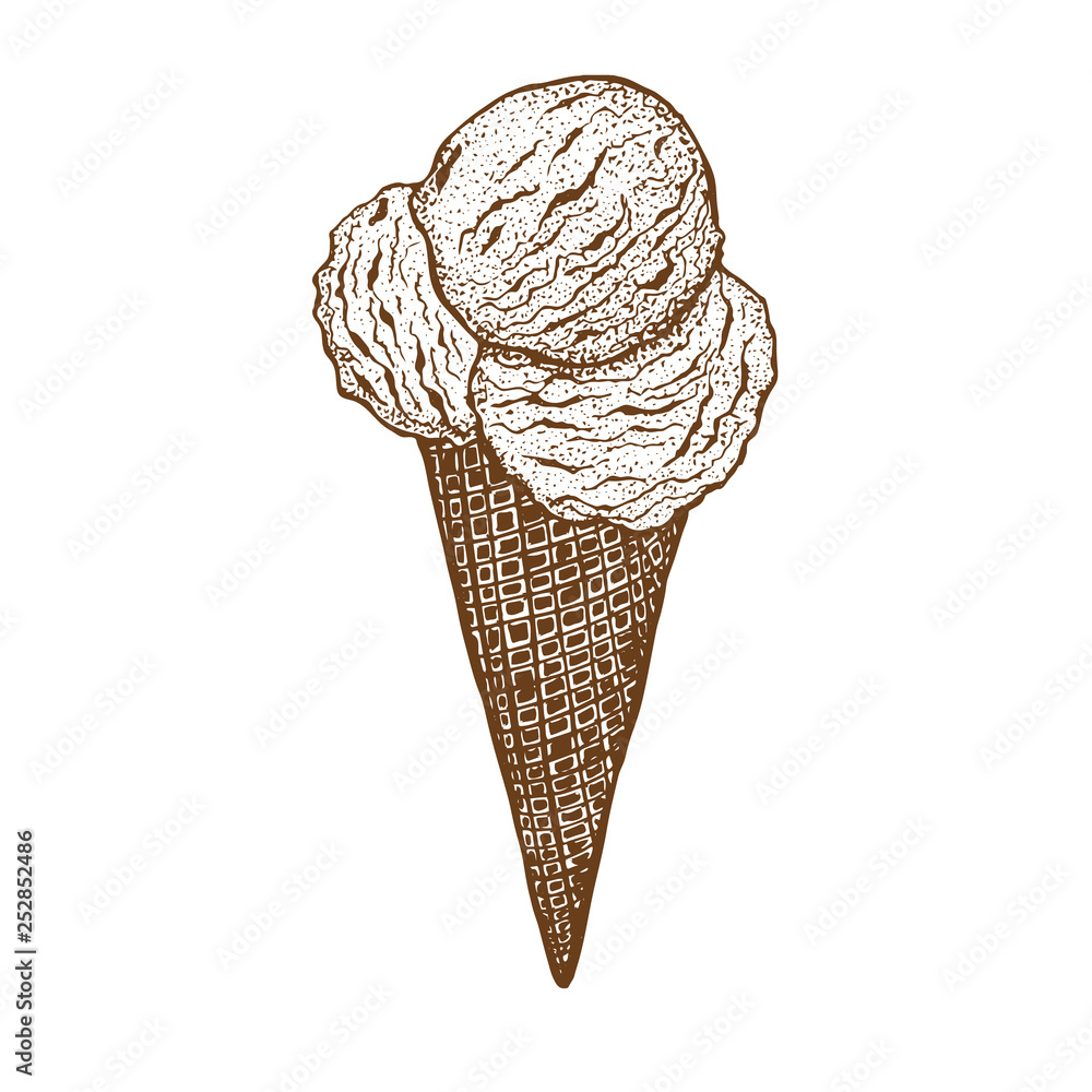 Ice Cream on White Background in Hand-Drawn Style