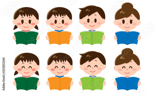 	本を読む人物セット