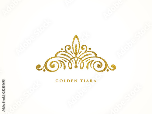 Elegant glitter gold tiara logo on white background. Vector illustration. photo