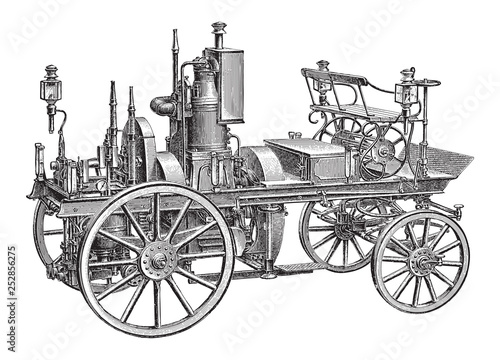 Fire brigade car / vintage illustration from Meyers Konversations-Lexikon 1897