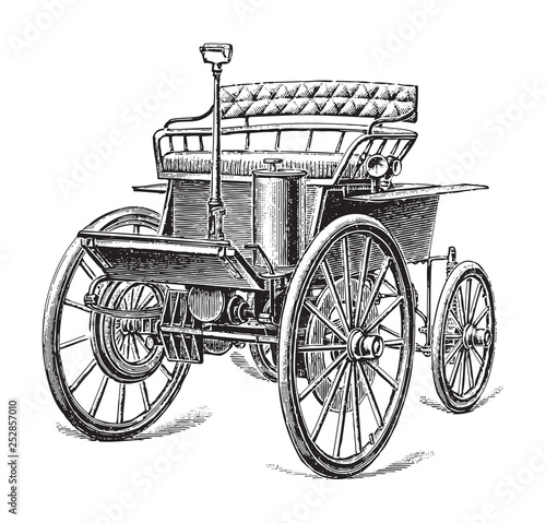 Old car (automobile) / vintage illustration from Meyers Konversations-Lexikon 1897 