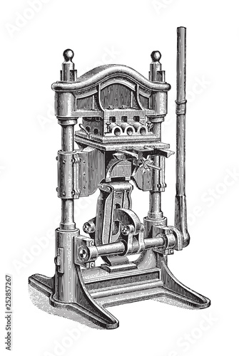 Printing press and embossing machine for braille / vintage illustration from Meyers Konversations-Lexikon 1897 - Vector 