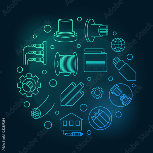 Vector Fiber-optic Communication round colored outline illustration on dark background