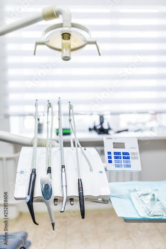 Different dental instruments and tools in dentists office