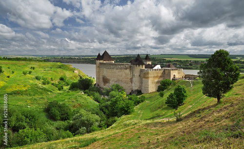 Ukraine, Hotinskaya fortress in Khotyn city of Chernivtsi region under the blue sky on May 3, 2015 photo