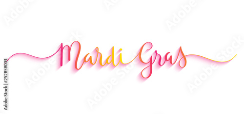 MARDI GRAS pink and orange 3D relief brush calligraphy banner
